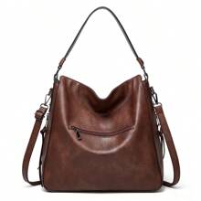 1pc Luxury Handbags Large Capacity Shoulder Bag Solid Color Versatile Underarm Bag Faux Leather Zipper Stylish Tote Bag Vintage Crossbody Messenger Bags Fashion Bag Perfect For Outdoor Travel Work Office Best Gift For Mom, Book Bags For Back To School, Retro Inspired Vintage Bag For Women