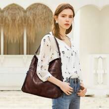 1pc Luxury Handbags Large Capacity Shoulder Bag Solid Color Versatile Underarm Bag Faux Leather Zipper Stylish Tote Bag Vintage Crossbody Messenger Bags Fashion Bag Perfect For Outdoor Travel Work Office Best Gift For Mom, Book Bags For Back To School, Retro Inspired Vintage Bag For Women