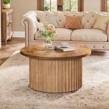Tribesigns 31.5" Round Coffee Table, Farmhouse Circle Coffee Table With Metal Base, Modern Wood Accent Center Table Sofa Side Table For Living Room, Home Office, Wood Grain Veneer Top - 棕色 - 查看 6