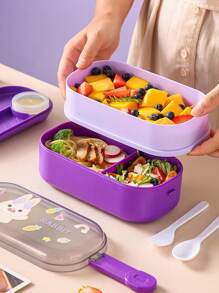 1 cutie portabilă de prânz compartimentată, recipient pentru prânz cu lingură și furculiță, cutie de depozitare pentru alimente rezistentă la scurgeri, accesorii de bucătărie, rechizite pentru studenți pentru întoarcerea la școală (scrisoare aleatorie cu logo-ul de culoare) Vânzare - Multicolor - Vizualizare 2