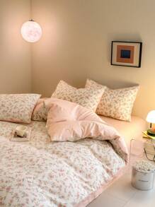 3 件套花卉床上用品：2 个枕套 + 1 个羽绒被套，清新可爱的设计 - 彩色 - 查看 2