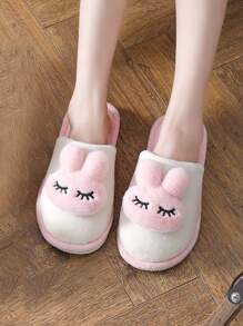 Chinelos internos antiderrapantes e grossos de pelúcia para mulheres, chinelos de quarto de coelho fofo e quente de inverno/outono em estilo cartoon e cores de doces, rosa/verde/cinza/café