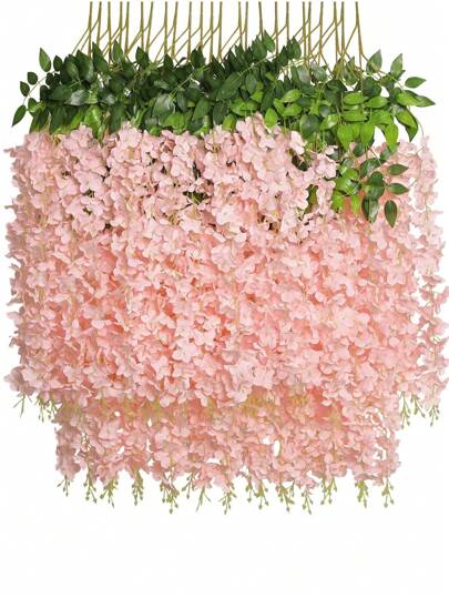 MEHELANY Set de 12 piezas o 4 piezas o 1 pieza/paquete (105 cm/41,37") de guirnaldas colgantes de flores de glicinia artificial de color rosa pálido, hojas de seda, decoración para el hogar, fiestas, bodas, San Valentín, regalos, cumpleaños, graduación, decoración de jardín, plantas de exterior, jardinería, flores artificiales