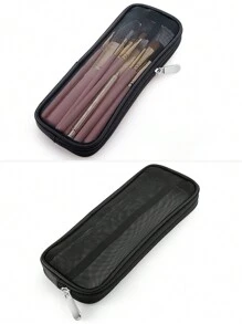 1 件网眼化妆包，网眼化妆刷包，旅行多功能洗漱包，大容量便携式化妆包 - 黑色 - 查看 6