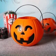 1pc Large Plastic Pumpkin Bucket With Handle, "Trick Or Treat" Container, For Holidays, Halloween Party & Photography Props,Christmas - Burnt Orange - View 4
