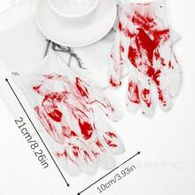 1 件万圣节角色扮演血腥印花手套女士角色扮演服装血手印手套 - 白色 - 查看 1