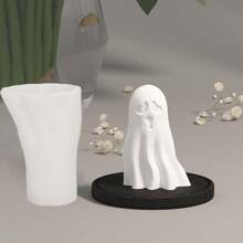 1 pieza Molde de vela de fantasma de Halloween, molde de silicona 3D, molde de jabón, molde de yeso, molde decorativo de arcilla resina DIY, herramienta artesanal de arte - Lindo molde fantasma - Ver 1