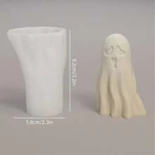 1 pieza Molde de vela de fantasma de Halloween, molde de silicona 3D, molde de jabón, molde de yeso, molde decorativo de arcilla resina DIY, herramienta artesanal de arte - Lindo molde fantasma - Ver 2