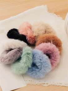 With 12 Pieces Soft Artificial Mink Fur Hair Band - 黑色 - 查看 2