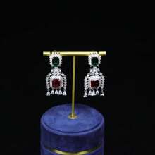 Conjunto de joyería para mujer, Collar de piedras preciosas de colores y conjunto de aretes, Cobre con circonia cúbica AAA, Conjunto de accesorios de moda de vestido de noche nupcial elegante y exagerado