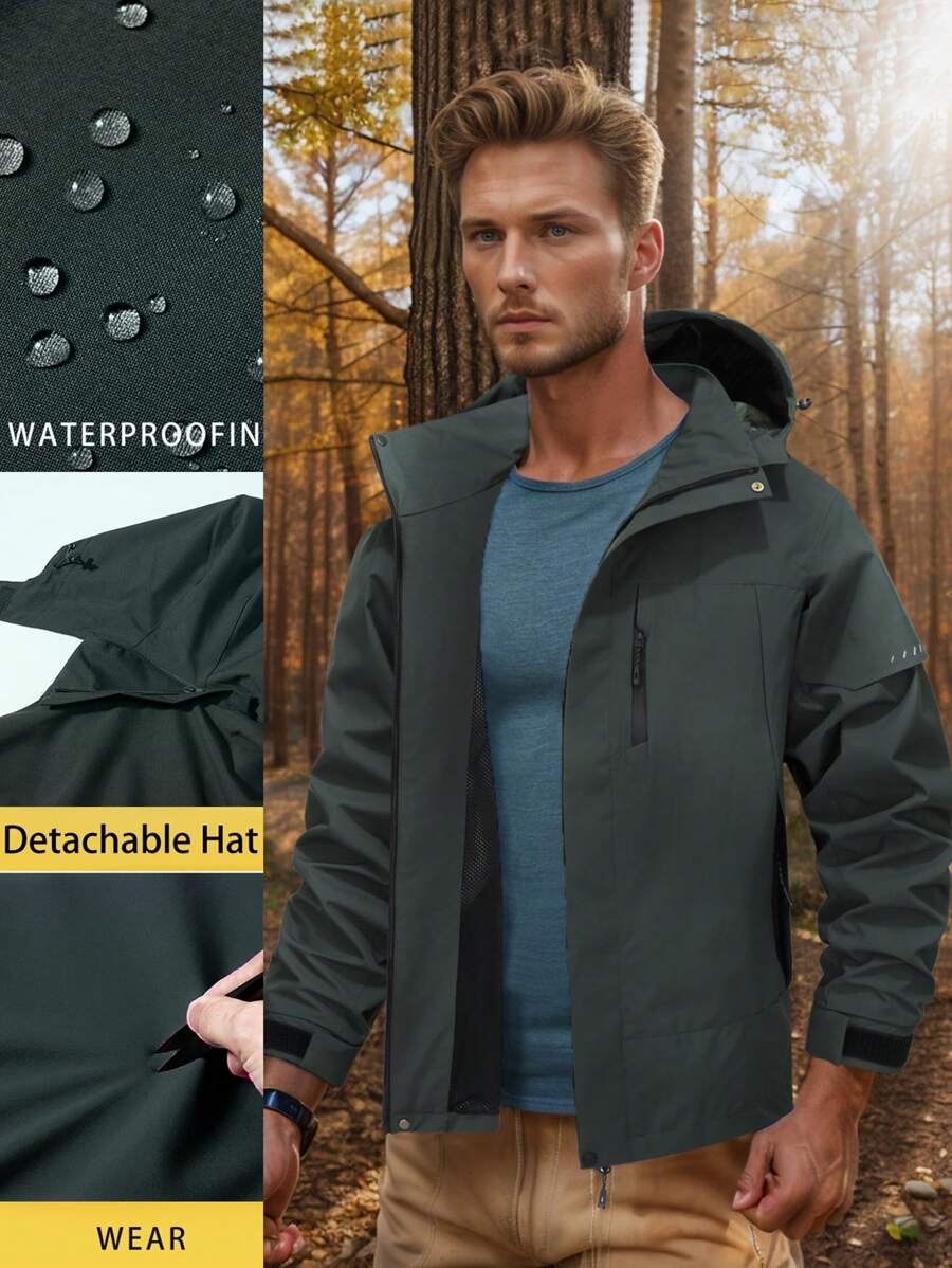 Chaquetas para hombres Impermeable con capucha Abrigo cálido Cortavientos de montaña Primavera y verano - Azul - Ver 1