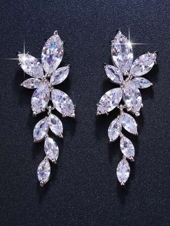 LXOEN 1 Paar luxuriöse Blatt-Ohrringe mit Anhängern, Damen Cubic Zirconia Braut Hochzeit Schmuck Geschenk für Paar Frau Verlobung Jahrestag