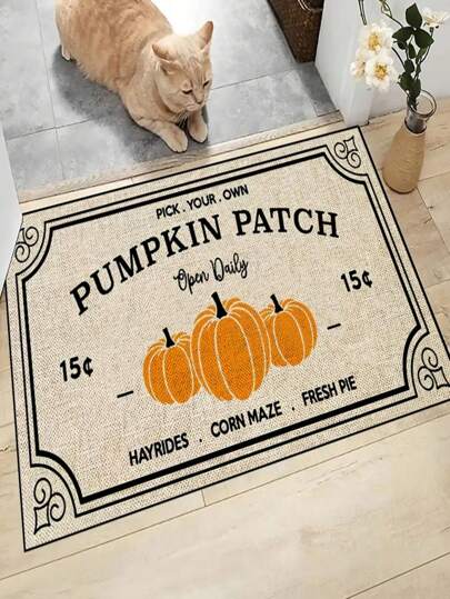 1pc 'Pick Your Own Pumpkin Patch With Three Pumpkins Thanksgiving' Doormat, Indoor Mat, Throw Rug, Creative Door Mat, Entryway Themed Mat, Home Decor, Non-Slip Floor Rug Mat, Bedroom Accessories, Photo Props, Outdoor Decor, Throw Rug, Area Rug, Gift