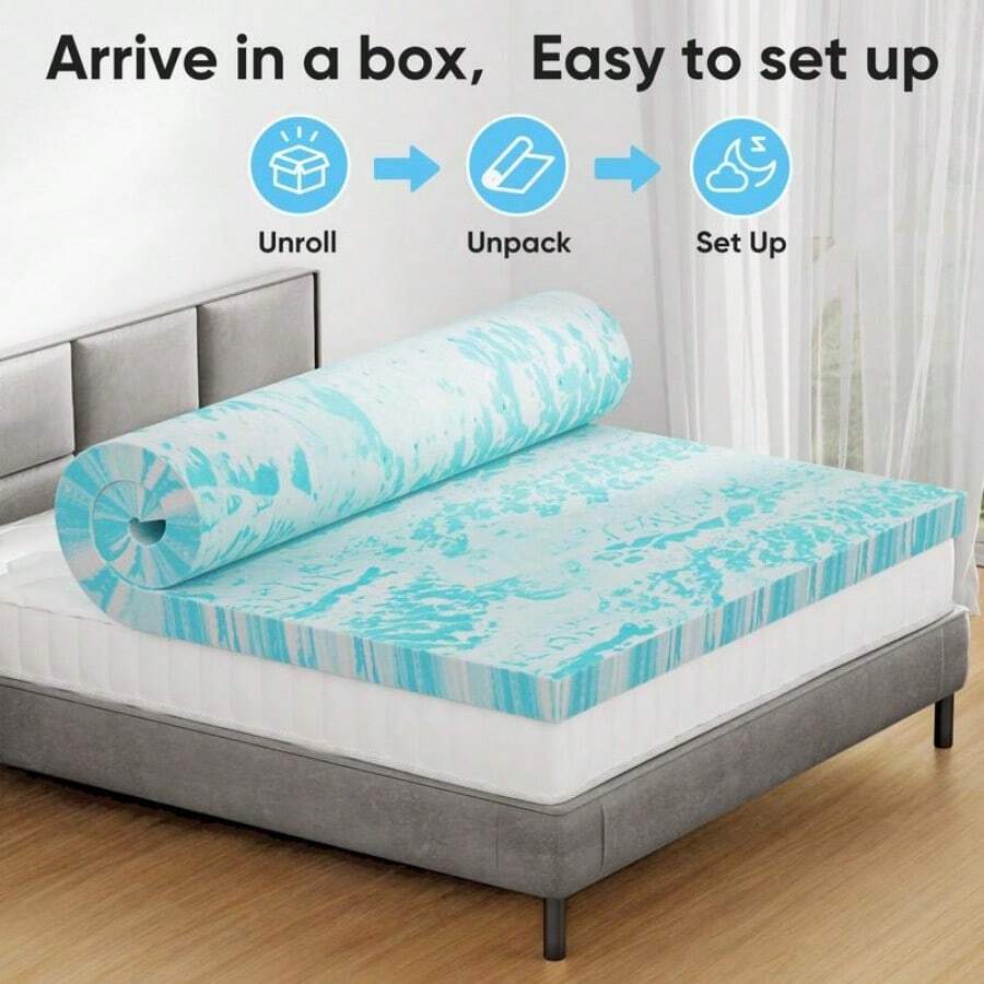 Mattress Topper Memory Foam Cooling Gel Swirl Infused Bed Topper