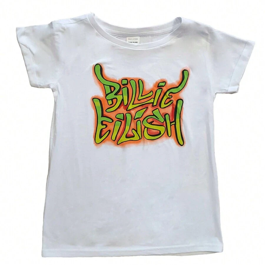 Billie Eilish Teen Girls Graffiti T-Shirt (White) - Blanco - Ver 1