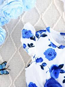 Baby Girl Summer Cute Ruffle Sleeve Round Neck Bow Decor Dress Multicolor Two-Piece Set - Multicolor - View 4