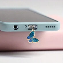 Süßer blauer Schmetterling Handy Staubschutz aus Legierung, Ladeanschluss Schutzaccessoire