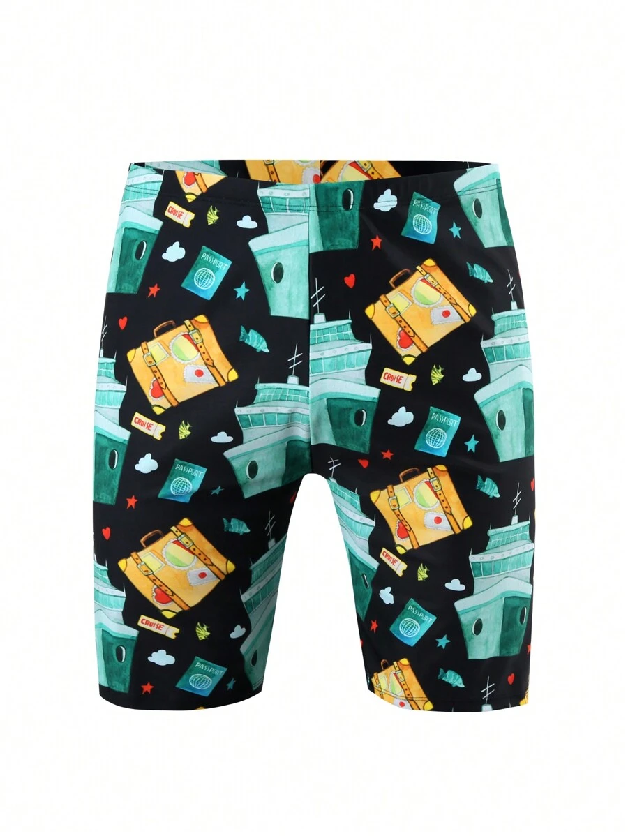 New Men's Quick Dry High Elasticity High Quality Swim Trunks, 5-Inch Inseam Swimwear - Black - View 1