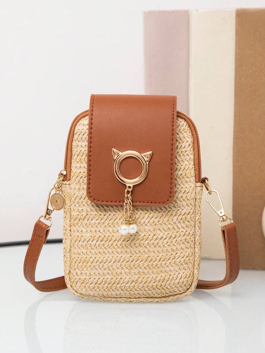 Nueva bolsa de paja de estilo europeo y americano con correa cruzada diagonal, bolso de viaje trenzado, bolso de almacenamiento portátil, bolso de Body cruzado, bolsa de playa, esencial de verano, mejor combinación, bolsa de vacaciones de para el verano