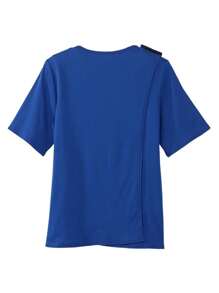 Áo thun nữ mềm mại thêu thích ứng Scrub Top - Màu xanh lam - Xem 2