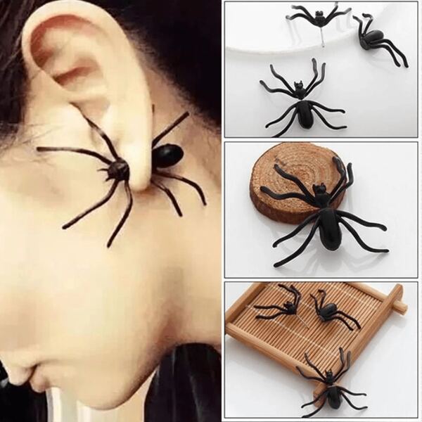 1pc Funny Spider Earrings, Women 3D Scary Black Spider Earrings, Ideal For Halloween, New Year, Ramadan Party Outfit DIY Decor, Gift