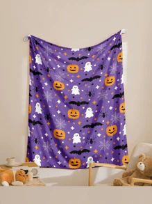 1 pieza Manta de Halloween, manta de forro polar suave y cálida con estampado de murciélagos, arañas y calabazas, para sofá, oficina, cama, camping, siesta, manta multiusos para todas las estaciones, regalo