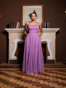 Gabriela Brilliant Tulle Side Cross Dress - Lilac Purple - View 1