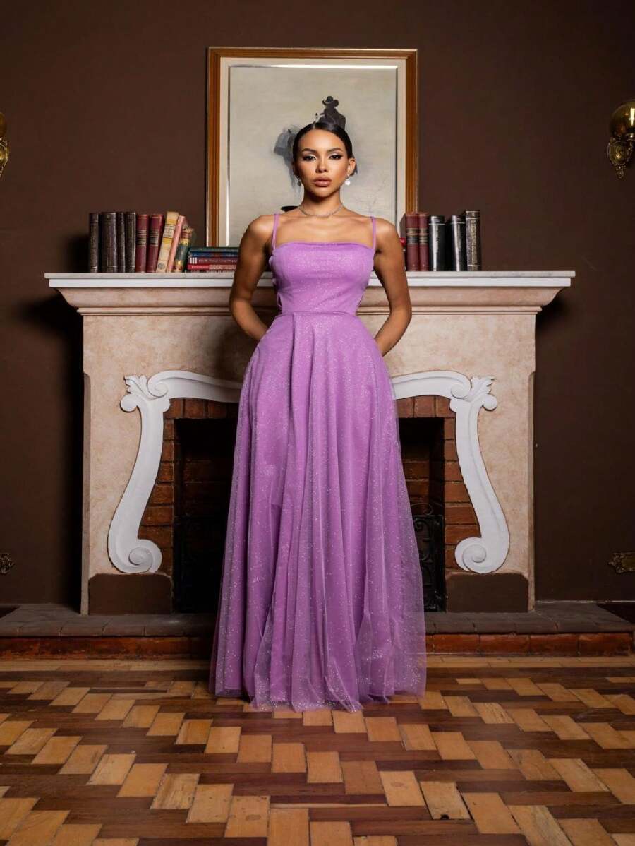Gabriela Brilliant Tulle Side Cross Dress - Lilac Purple - View 1