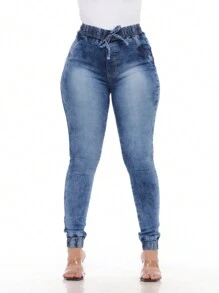 Super Skinny Women's Jogger Jeans With High Elasticity Spandex - 淺色水洗藍 - 查看 1