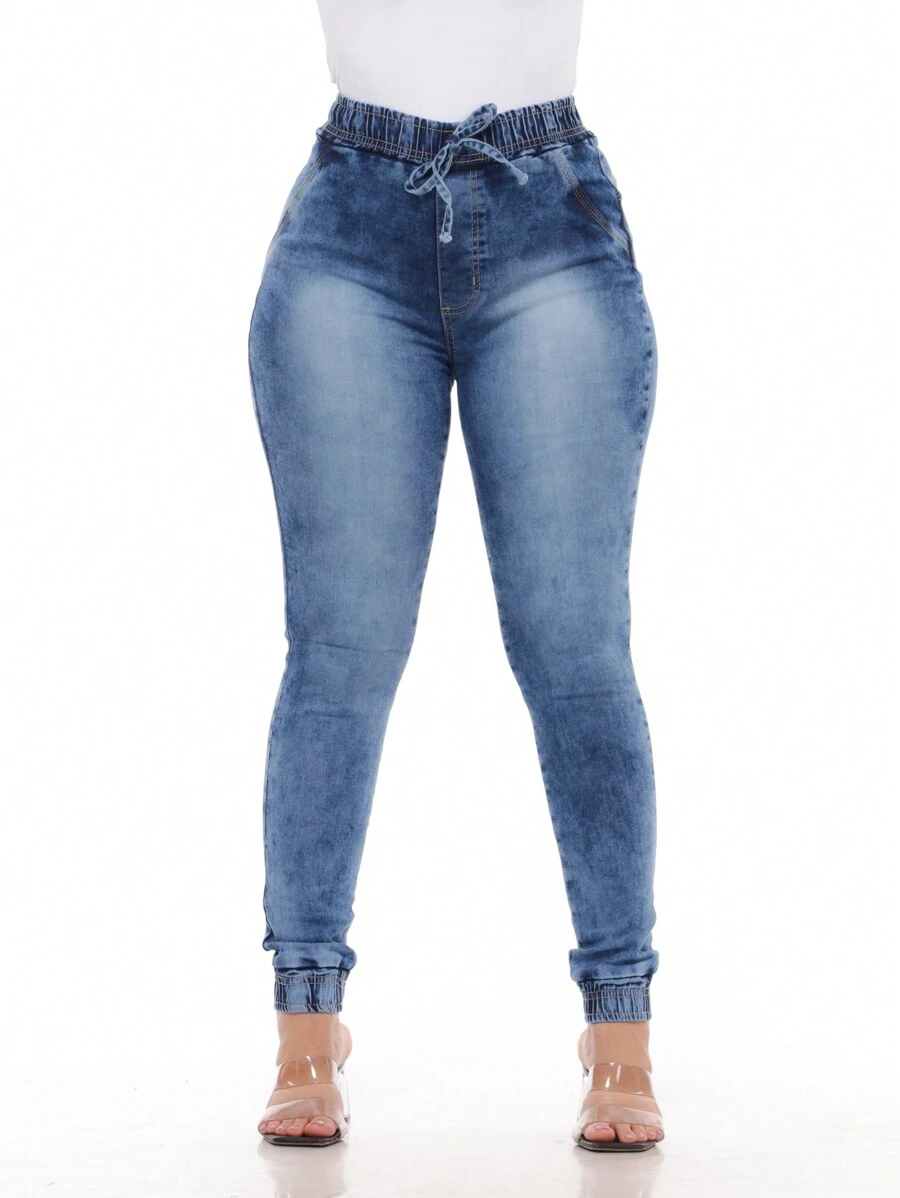 Super Skinny Women's Jogger Jeans With High Elasticity Spandex - 淺色水洗藍 - 查看 1