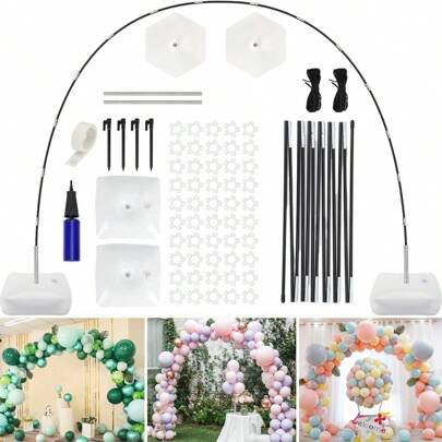 1 Set Kit ajustable para arco de globos, incluye soporte para arco de globos (con base rellenable), clips para globos, tiras para globos, adecuado para bodas, fiestas de cumpleaños, fiestas de Halloween, fiestas de Navidad, decoraciones navideñas, graduación