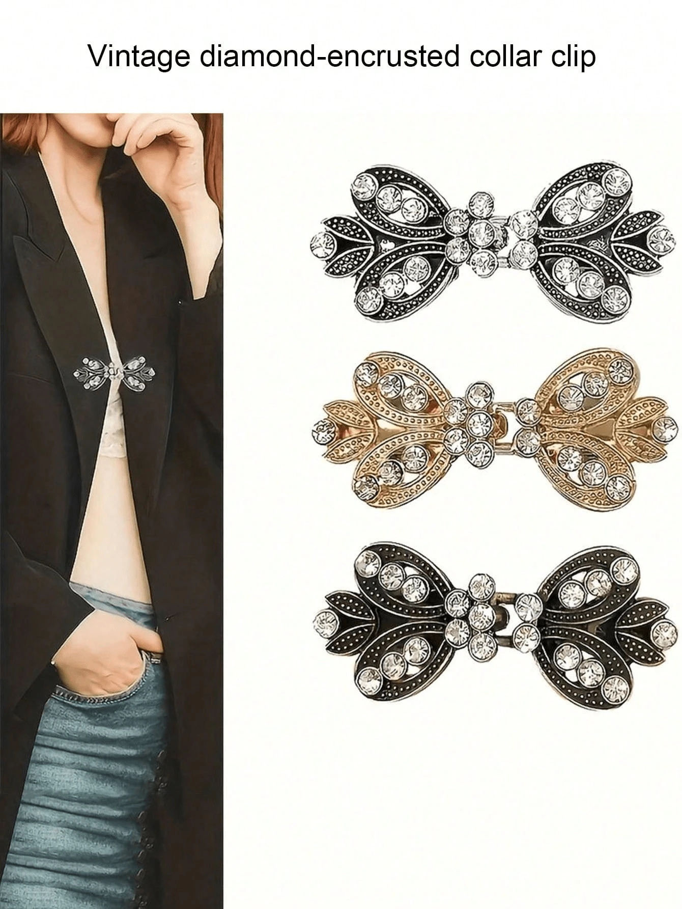 1 件女士水钻毛衣夹胸针披肩围巾领夹时尚配饰情人节情人节连衣裙配饰衣服别针包饰学校办公室配饰衬衫夹克珠宝圣诞节万圣节衣服别针有趣可爱教师礼物 - 彩色 - 查看 1