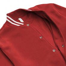 Men's Plain Varsity Jacket Soft Fleece Casual Stand Collar Solid Baseball Striped Flight Keep Warm Jacket - Đỏ - Xem 2