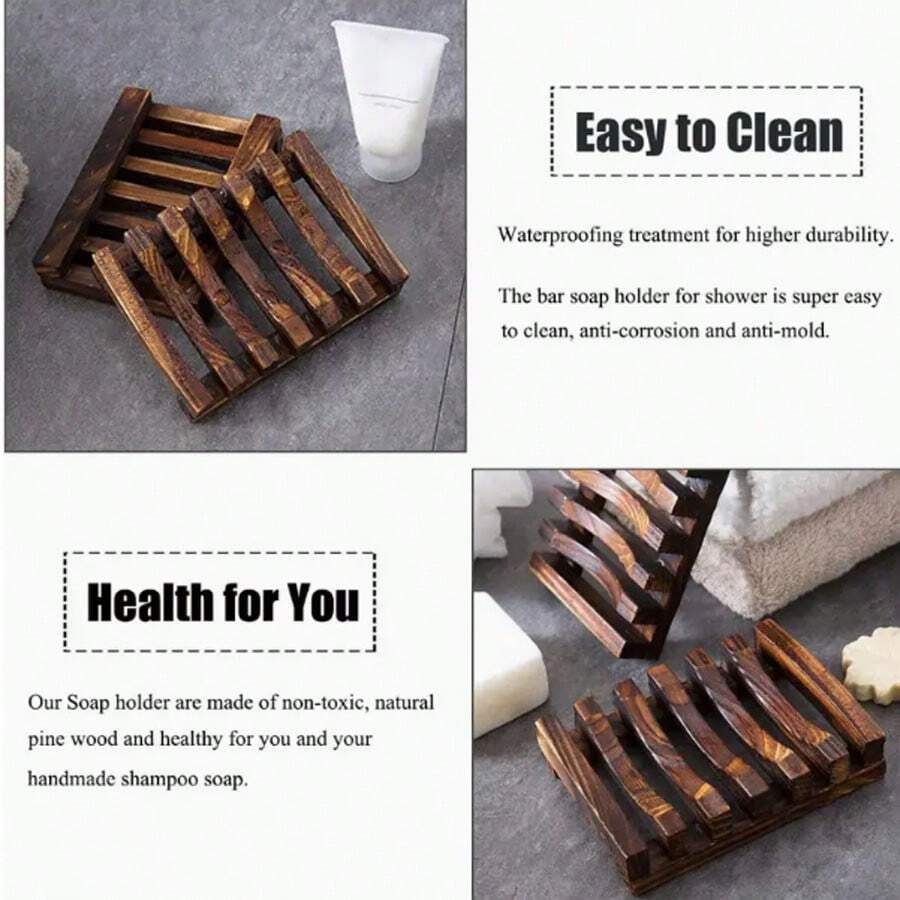 1pc Natural Wooden Asymmetrical Textured Soap Dish Holder, Self