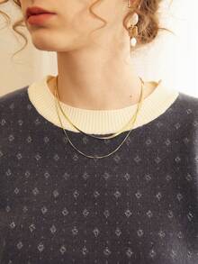 Knit Mix 优雅女士时尚针织法式通勤T恤，菱形领口设计，简约复古撞色宽松版型，适合春秋季穿着，随机图案，适合情人节、返校季、秋冬季女装，也适合圣诞节、感恩节和新年等场合。 - 灰色 - 查看 7