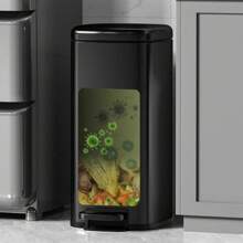 Bote de basura con pedal de acero inoxidable, con patrón en relieve, para sala de estar, cocina, dormitorio, oficina, área pública, redondo, de doble capa, funcionamiento silencioso, decoración del hogar, regalos de Navidad, regalos para el hogar, decoración de la habitación - Color acero tungsteno - Ver 3