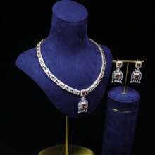 Conjunto de joyería para mujer, Collar de piedras preciosas de colores y conjunto de aretes, Cobre con circonia cúbica AAA, Conjunto de accesorios de moda de vestido de noche nupcial elegante y exagerado