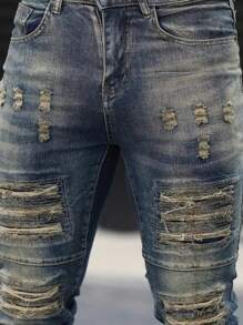 Men's Pocket Skinny Fashionable Ripped Jeans - Medium Wash - View 5