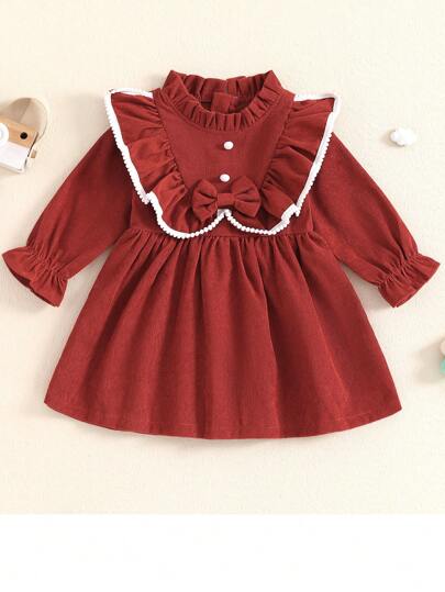 Young Girl Toddler Young Girl Corduroy Ruffle Long Sleeve Dress Princess Party Dress Fall Winter Outfit