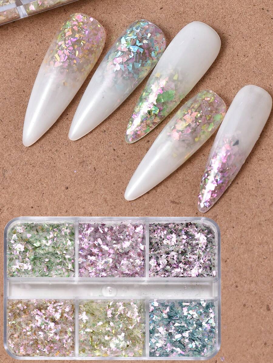 1 Box 6-Slot Asymmetrical Brocade Glitter Flakes For Nail Art DIY - Multicolor - View 1