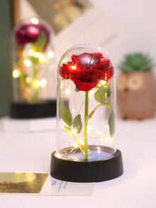 1pc Fabric Rose Flower LED Decorative Light, Warm Light, Battery Included, Bedroom Desk Decor, Couple's Commemorative Gift, Birthday Gift, Living Room Desk Decor Night Light, Suitable As Valentine's Day Decoration Flower Lamp - Yellow Light - View 7