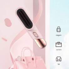 Portable 35W Cordless Hot Brush Straightener 4 Travel Temperature Settings HJ-1001 - 粉色 - 查看 5