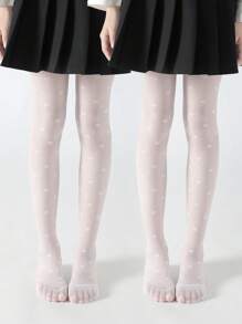 1/2/3 双女孩心形图案连裤袜，防勾丝连裤袜，适合日常穿着/返校穿着 - 黑與白 - 查看 12