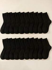 20對兒童專用純黑色簡約中筒襪，親膚、舒適、百搭，適合學生返校服裝搭配 - 黑色 - 查看 7