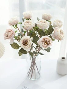 2/5/10 pièces Bouquet de roses artificielles dans un style européen rétro. Décoration de maison, salle à manger, chambre à coucher, vase, décoration extérieure de jardin, accessoires photo DIY, fleurs à tenir pour la mariée, matériel de fleurs au poignet, décoration de fête d'anniversaire, cadeau de la Saint-Valentin et cadeaux de Nouvel An
