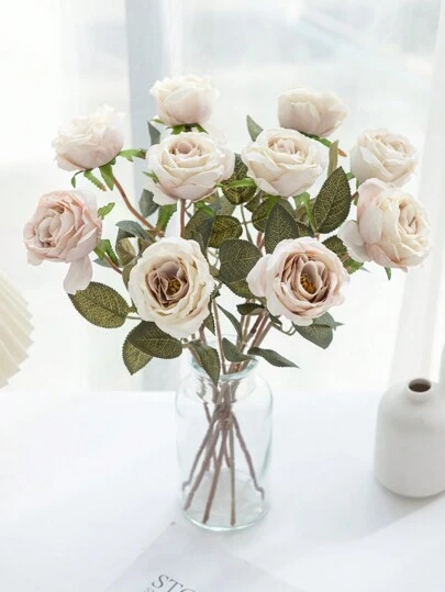 1/5/10PCS 复古欧式人造玫瑰花束 家居装饰、餐厅、卧室、花瓶装饰、户外花园、DIY 拍摄道具、新娘手捧花、腕花材料、生日派对装饰、情人节礼物和新年礼物