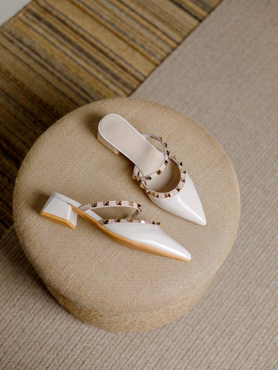 TAVIMART  -  Pointed Toe Fashion Rivet Ladies Medium Heels Sandals Shoes Female Mesh Breathable Footwear Women Heeled Sandals Shoes Pumps