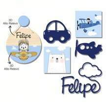 Complete Children's Decoration Kit 3D  Astronaut Sailor Animals Personalized Name - 小飛機 - 查看 2
