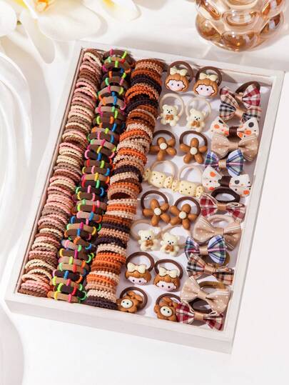 90PCS/78PCS Girls Multi-Colored Headband Set, Stylish Hair Accessories Cute Cartoon Butterfly Hair Band Rubber Band, Suitable For Little Girls Ponytail