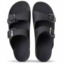 Women's Birken Slide Two-Buckle Injected Flat - Black - View 4